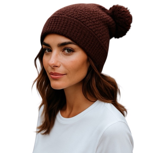 UGG Accessories - UGG Australia Beanie Womens OS Maroon Chunky Waffle Knit Pom Pom Slouchy